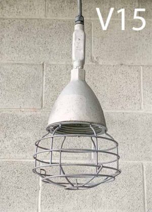 V15-Qty-10. Aluminum industrial pendant with cage and cord.  With glass- 8 available