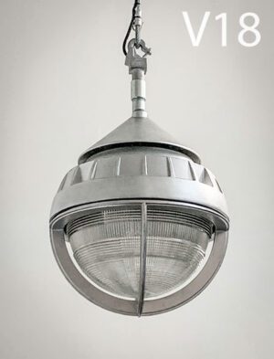 V18-Qty-17.  Aluminum silver 16"D pendant with guard, glass, cord and cable