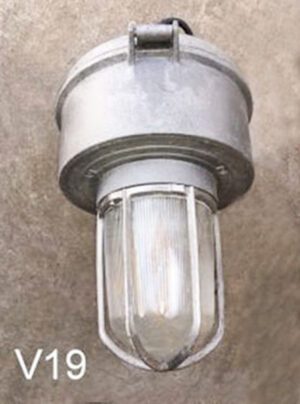 V19-Qty-10. Grey industrial light for surface or chain suspension. 10" D x 13" Long. Medium base bulbs, c/w cord