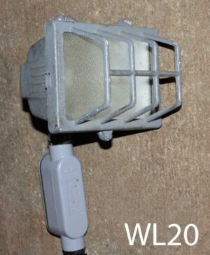 WL20-Qty-8. Grey 6″ halogen c/w cage and cord