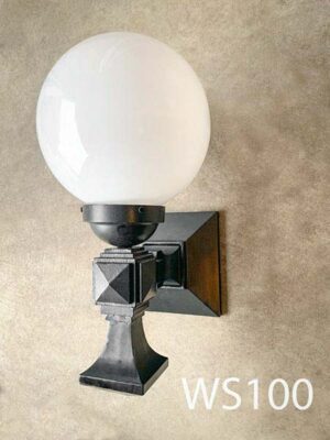 WS100-Qty-4. Dark brown metal wall light c/w globe.  20″ total height