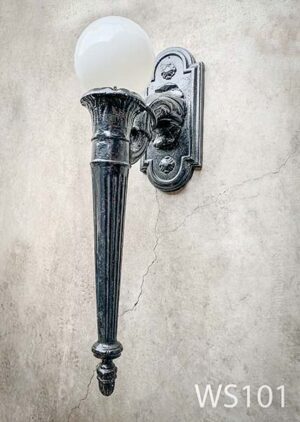 WS101 - Qty-2.  Black wall mount with white globe 30” H- Vintage