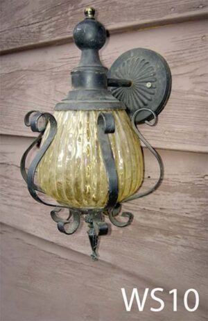 WS10-Qty-1. Black metal and glass wall mount,  13"H x 8"W uses medium base bulb