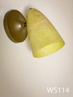 WS114- Qty-1 Light green/yellow bullet sconce with tan base and medium base socket. 9”H. Vintage.
