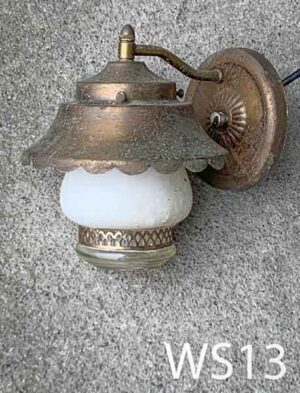 WS13-Qty-1. Copper sconce with white glass and cord. 8"H
