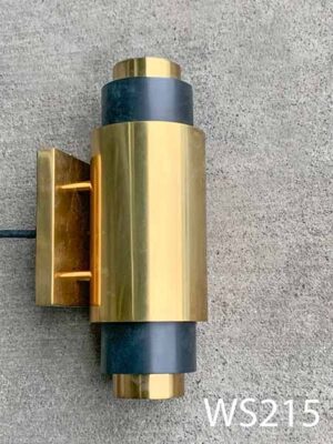 WS215- Qty-8 Brass and black up/down sconce with medium base sockets and 120V cord. 16 ½” H x 5” D. Mid-century modern