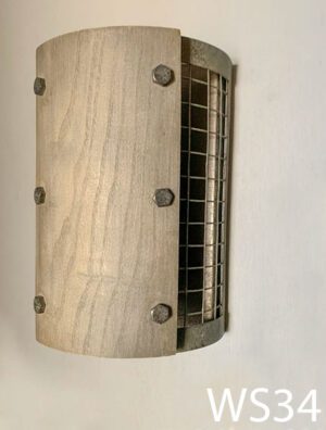 WS34-Qty-6. Wood front sconce with metal cage sides 10"H x 7"W