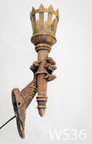 WS36-Qty-5. Bronze metal dragon's arm with torch. Uses medium base bulb.24" H x 10" W.