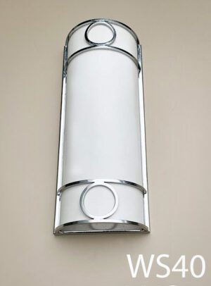 WS40-Qty-15.  White up/down sconce with stainless base. 20in high x 8in W. Uses 2 medium base bulbs.