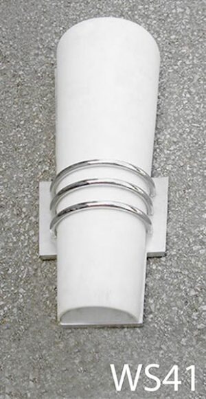 WS41-Qty-2.  Stainless base with white cover sconce.  20"H uses 2 medium base bulbs