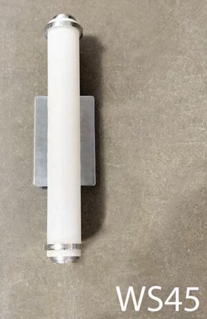 WS45-Qty-5. Stainless base with white glass sconce . Led hybrid tape and 18.5" H