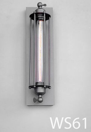 WS61-Qty-14. Grey wall sconce with 12" 120 volt light bulb. 17.5" H x 4.5" W.