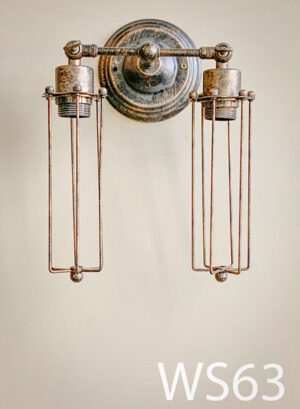 WS63-Qty- 5. Bronzed double wall sconce with caged lights. 14" H x 10" W