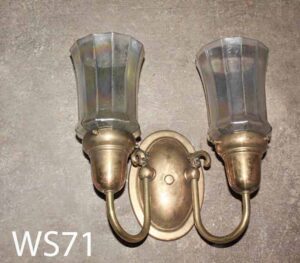 WS71-Qty-3.  Brass double sconce with glass- Vintage