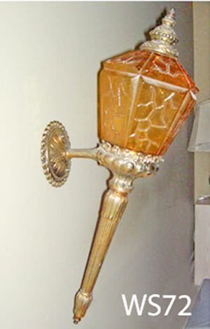WS72-Qty-11.  Brass with amber glass 27″ total length.  - WS73-Qty- 11. Same as WS72 with shorter, top cap 25″ total length