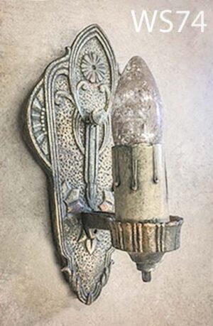 WS74-Qty-6. Brass 9″ vintage sconce with aging.  Medium base bulb