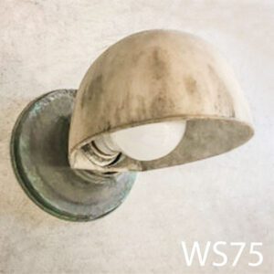 WS75-Qty-8. Metal base with vintage glass shade sconce aged, 8″ total out from wall. Medium base bulb.