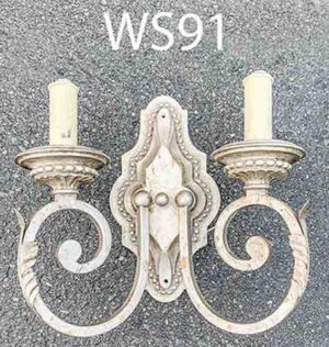 WS91-Qty-4.  Pewter double wall sconce 12” H candelabra base- Vintage