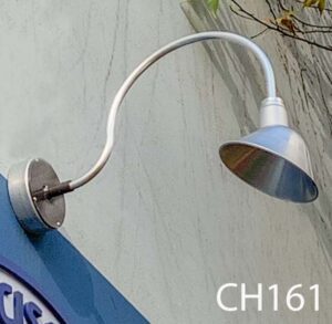 CH161- Qty-5. Grey 10” china hat on silver gooseneck with aluminum box and cord. 30” out total.