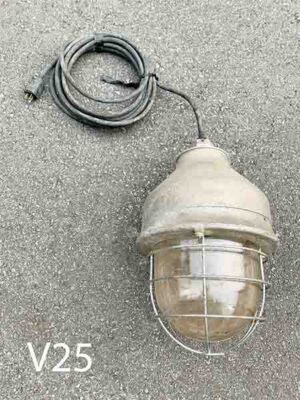 V25-Qty-2.  Industrial metal 16”H x 10”D c/w cord and glass- mogul base socket