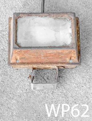 WP62-Qty-1. Metal heavily aged brown with adjustable bracket and cord. Medium base socket. 10" x 7"