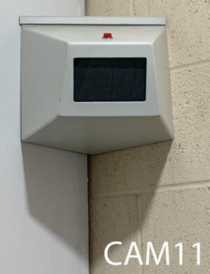 CAM11-Qty-2. Light Grey corner metal case camera 12”L x 10”W x 9”H c/w red LED