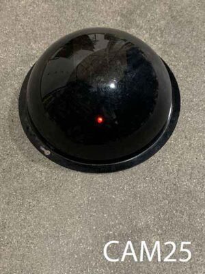 CAM25-Qty-2. Black bubble camera 4 ½”D x 3”H c/w red flashing light on batteries.