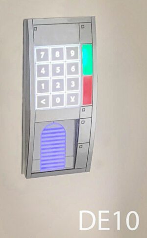 DE10- Qty-1  Aluminum thumb pad door entry with 24 volt Leds, Red, green, blue and white which are individually controlled.. 8 ¼”H x 3 5/8”W