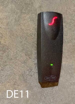 DE11- Qty-1 Black door entry card fob 5 ¾”H x 2 1/8”W with red curved light and red or green LED 12 volt DC