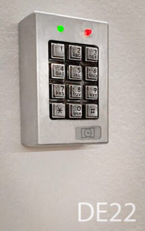 DE22- Qty-1. Grey metal pushbutton with red and green Led- 12Volt-  4 ½”H x 3”W