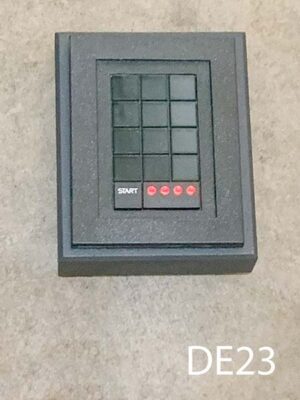 DE23-Qty-6. Black pushbutton with grey frame 6 ½”H x 5 ¼”W and RGBW colour options for the 4 lights 24 volt DC