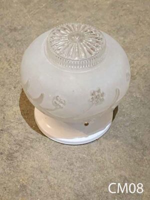 CM08-Qty-1 White base with vintage design glass ceiling for ceiling mount with medium base socket. 6”H
