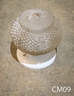 CM09-Qty-1  White base with vintage design glass for ceiling mount with medium base socket. 6”D