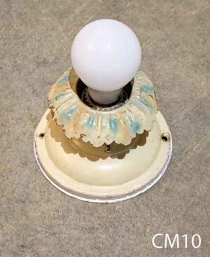 CM10-Qty-1 Vintage ivory with blue hues ceiling flush mount with medium base socket. 5”D x 4”H