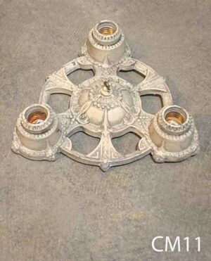 CM11-Qty-2.  Ivory vintage ceiling mount with designs and three medium base sockets. 11”D