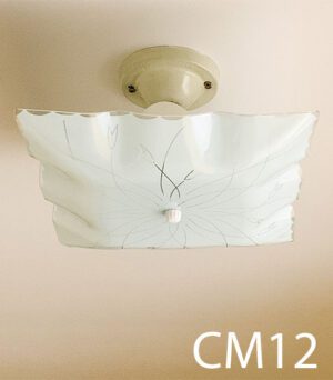CM12-Qty-4. Bedroom ceiling glass light c/w 2 medium base sockets on white base