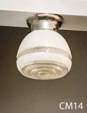 CM14-Qty-1. Vintage white glass on chrome base with medium base socket. 8”D x 9”H