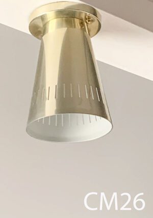 CM26-Qty-2. Champagne colour ceiling mount light with medium base socket. 5 1/2"D x 8"H