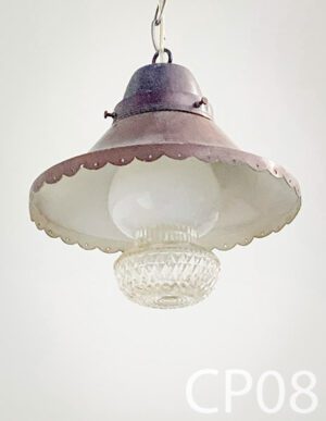 CP08-Qty-1.  Brown vintage pendant with glass 10in H x 10in W