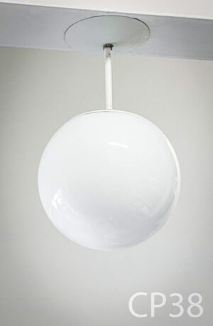 CP38-Qty-1, White metal base with 8" glass globe, 14" total drop