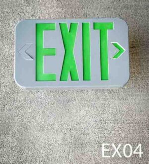EX04-Qty-2. Grey exit sign with green letters- lit with leds.