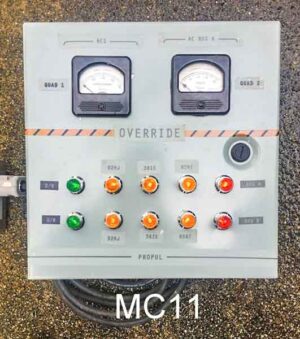 MC11-Qty-3.  Grey 10″ X 10″ metal box with hinged cover lights, gauges