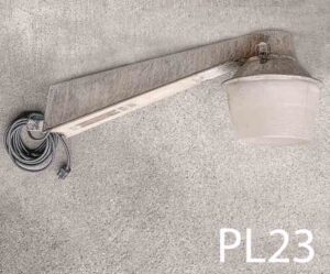 PL23-Qty-2. Grey metal post light with mogul base, lens and cord. 36" out total