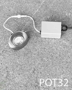 POT32-Qty-42. Silver 3” led pot light c/w cord and 120V power supply. Swivel centre, dimmable,  3000K colour temperature.