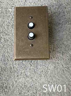SW01-Qty-3. Single white/black wall switch with bronze plate- vintage