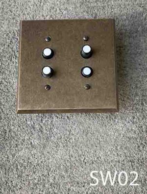 SW02-Qty-3. Double White/black wall switch with bronze plate- vintage