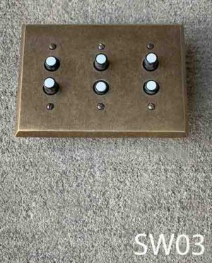 SW03-Qty-2. Triple white/black wall switch with bronze plate- vintage