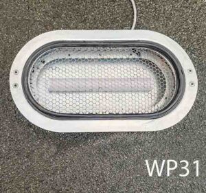 WP31- Qty- 24 Metal oval light with screen front and hybrid 24V leds and 3 wire cable. 12" x 6"