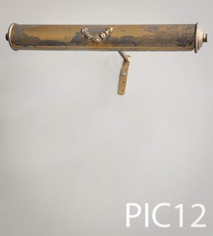 PIC12-Qty-1. Aged brass 15" adjustable picture light with design on front. Hybrid 24 volt Leds and cord.