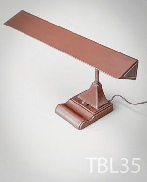 TBL35-Qty-1. Brown vintage desk lamp with on/off switch, adjustable neck, tungsten 24 volt Leds and cord. 18"W x 15"H